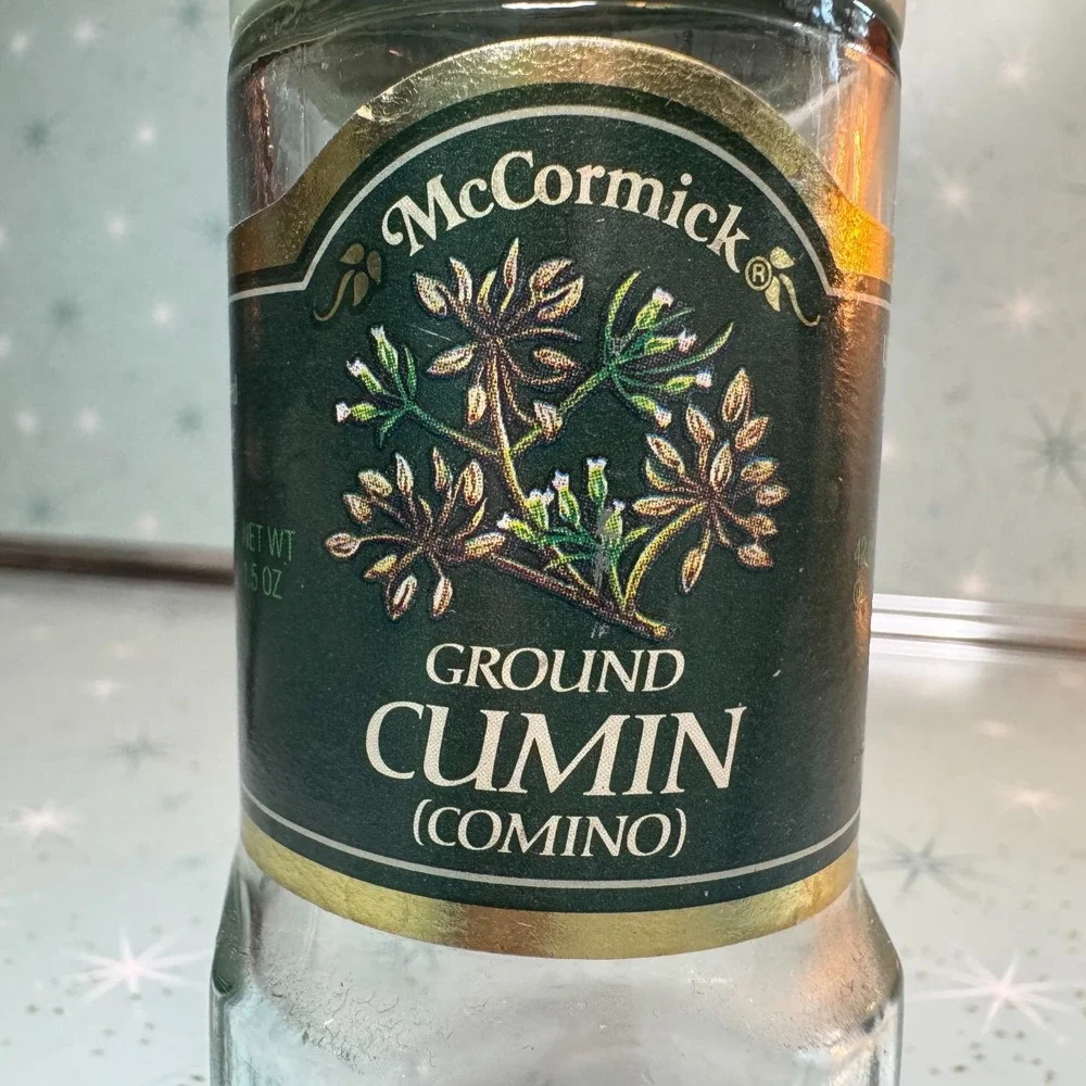 Vintage McCormick Ground Cumin Comino Jar Green Label and Lid Glass Spice Bottle